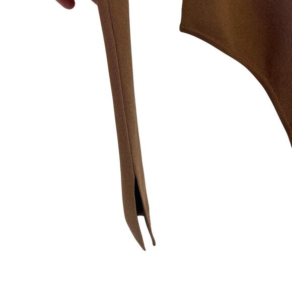Pistola Jenny Thong Bodysuit Brown Split Cuff Square Neckline Size Small - Picture 7 of 10